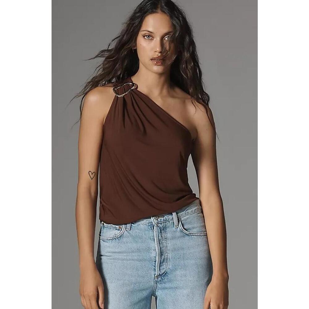 Dolan Left Coast One-Shoulder Buckle Top Sleeveless Size L Brown